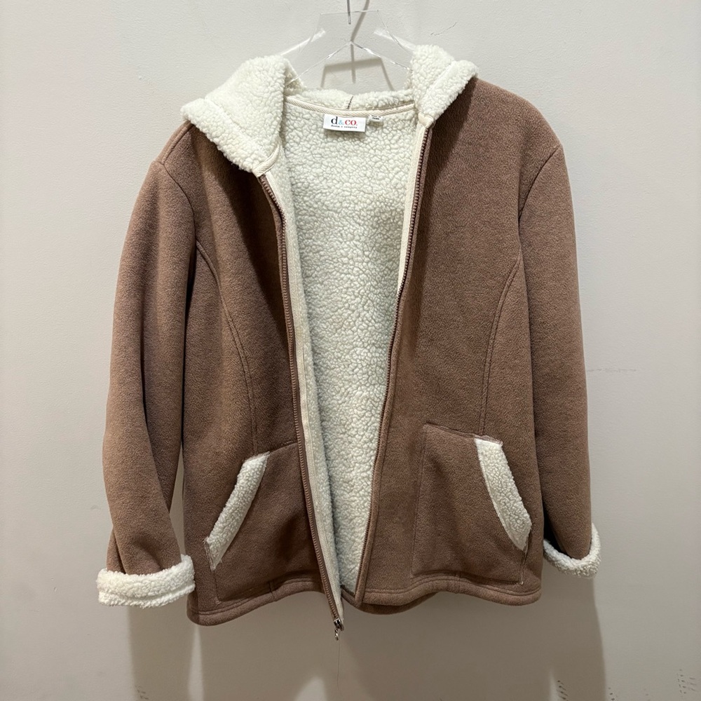 D. Co Denim & Company Brown Sherpa-Lined Cozy Women's Jacket Size Large